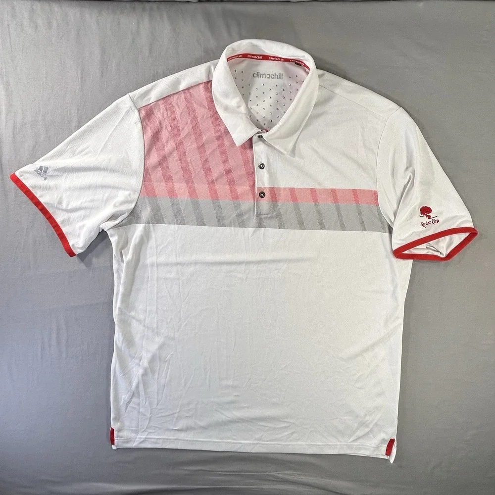 Adidas Climachill Ryder Cup White Short Sleeve Polo Men's XL Golf Outdoors